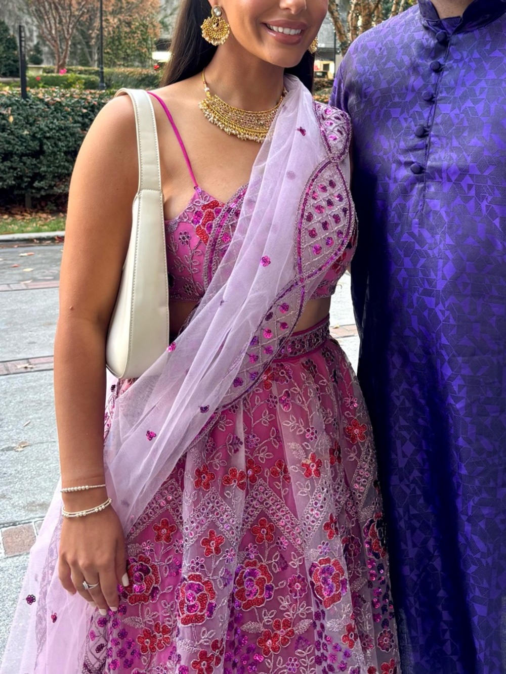 Embroidered Pink Maxi Dress with Sheer Drape - Picture 2 of 2